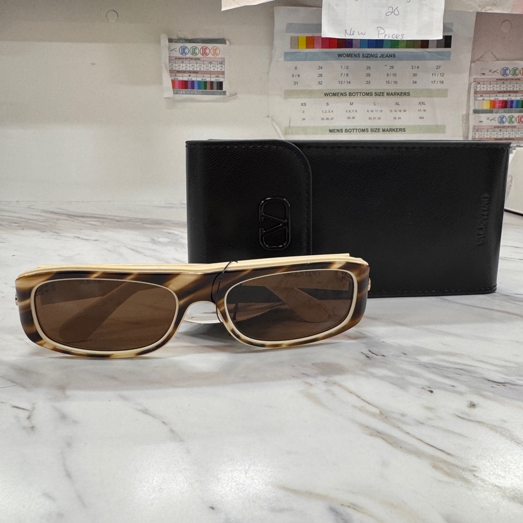 Valentino Brown Tortoise Rectangular Sunglasses